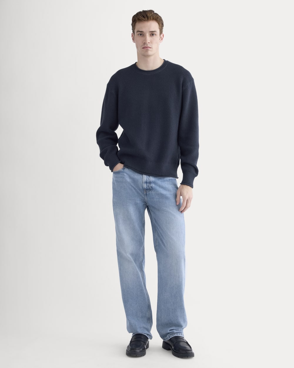 Waffle Rollneck Crew in Everyday Cotton | Navy