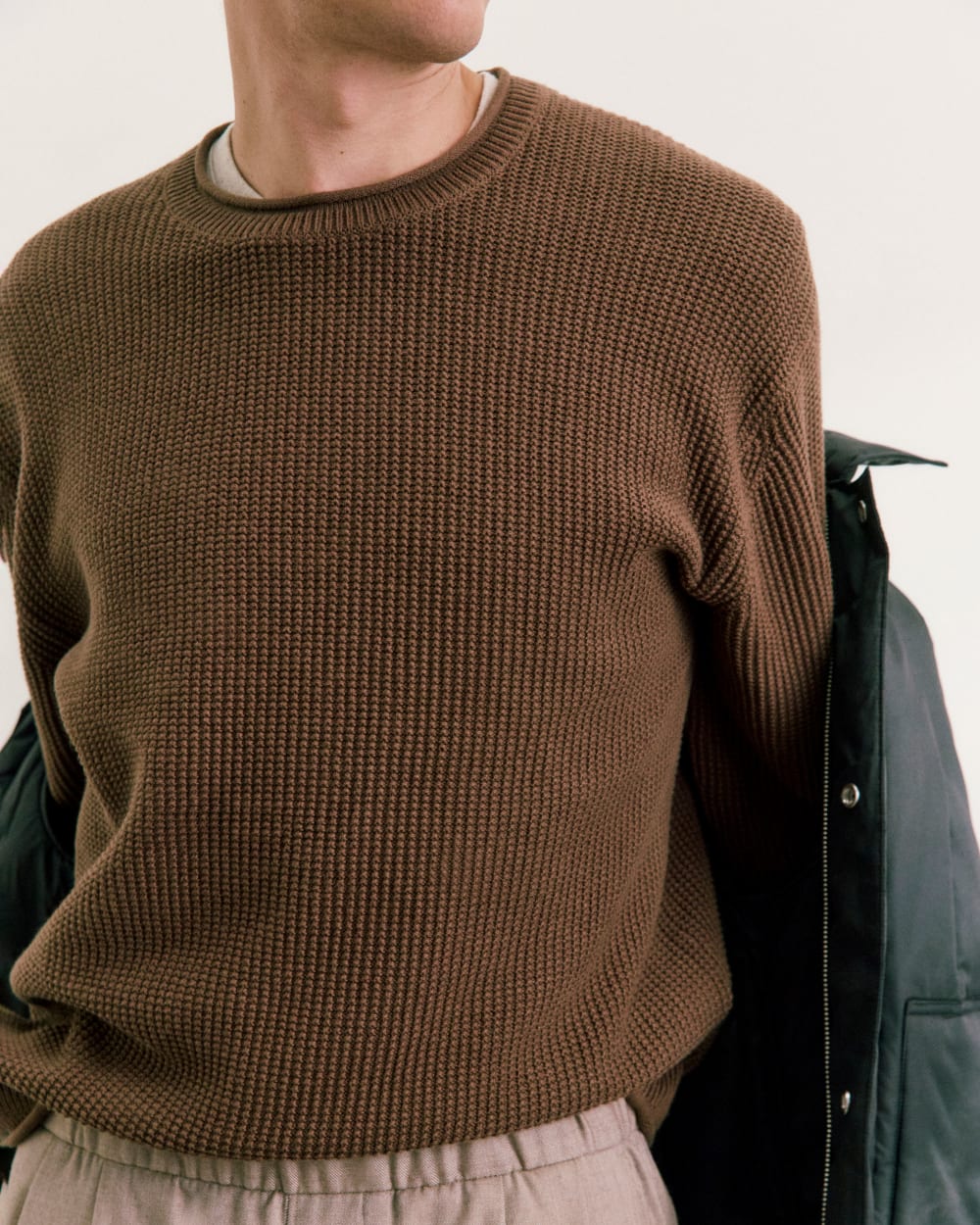 Waffle Rollneck Crew in Everyday Cotton | Cocoa