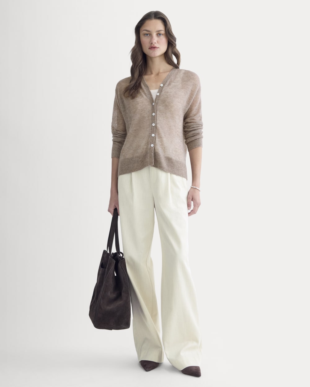 The Air Alpaca ™ High V Cardigan | Heathered Chocolate Chip