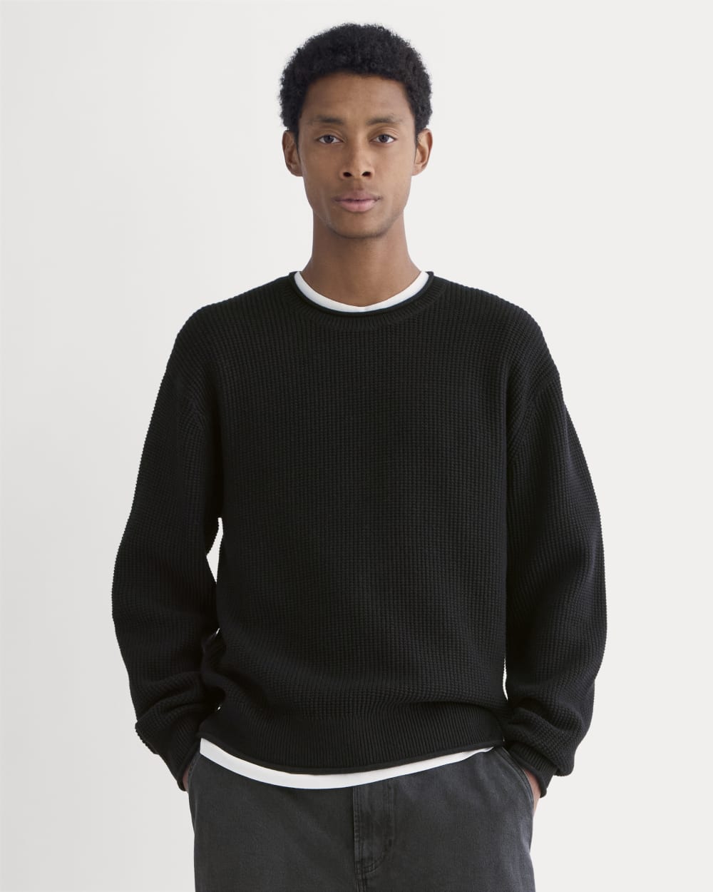 Waffle Rollneck Crew in Everyday Cotton | Black