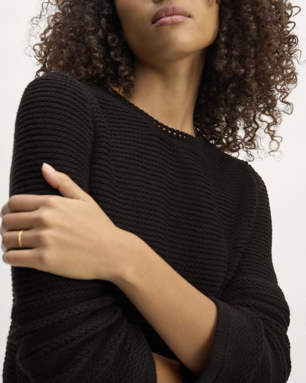 The Organic Cotton Open-Stitch Crew | Black