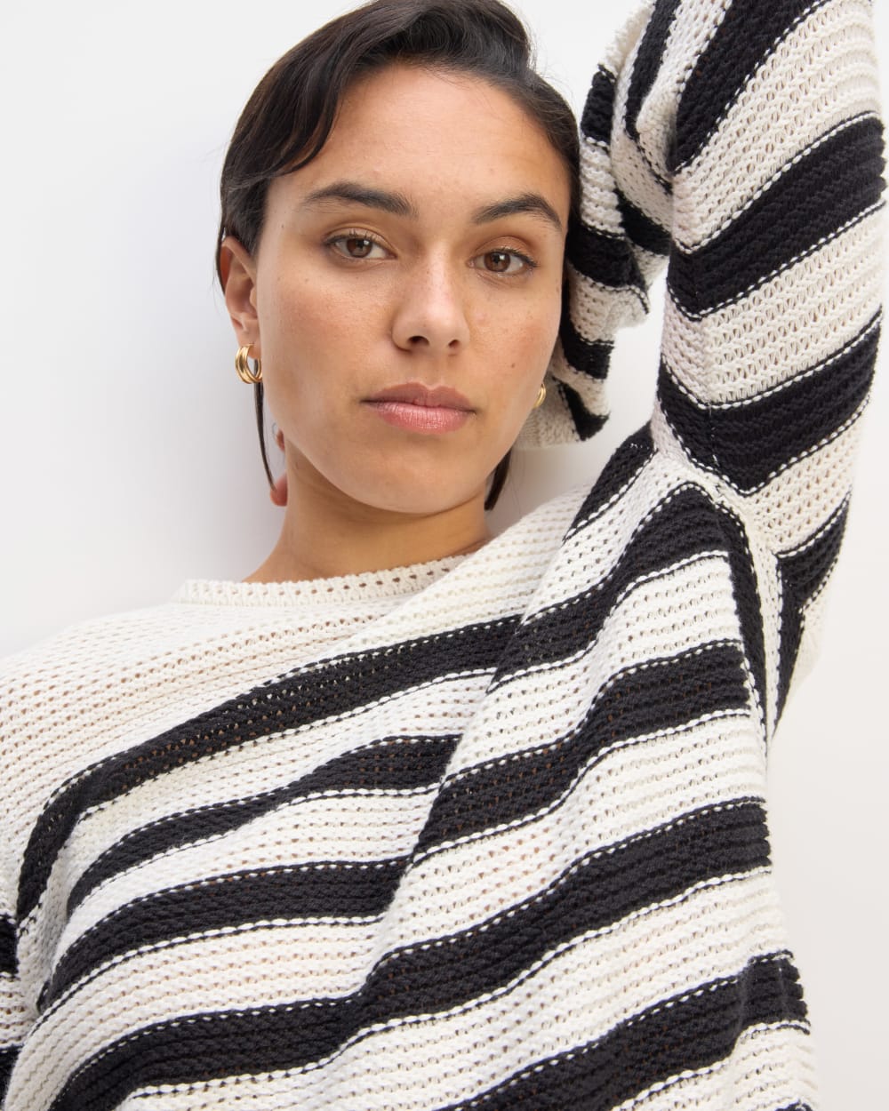 The Organic Cotton Open-Stitch Crew | Black / Bone