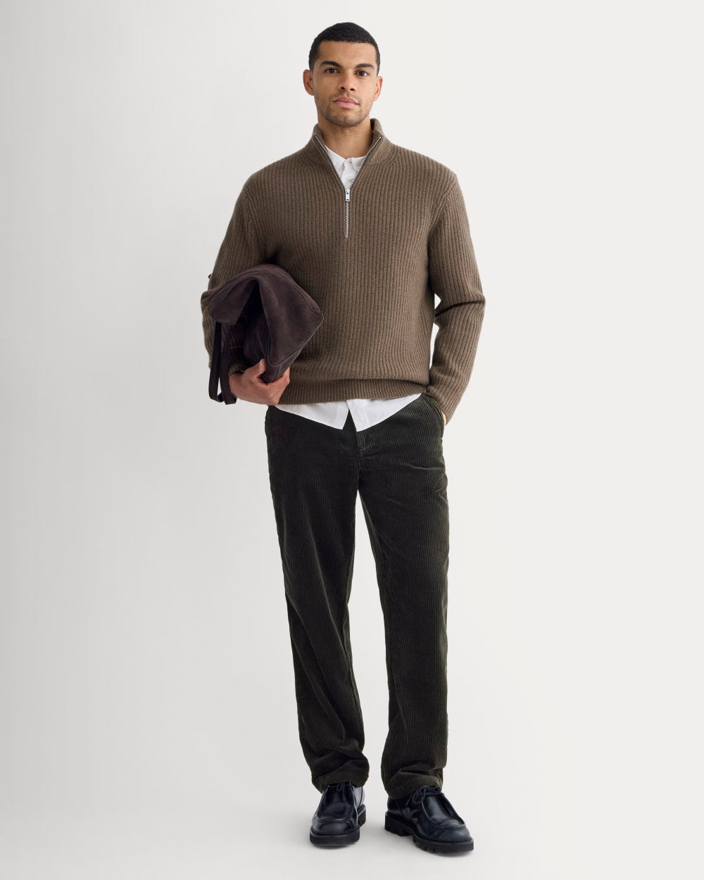 The Felted Merino Half-Zip Sweater | Heather Chocolate Martini