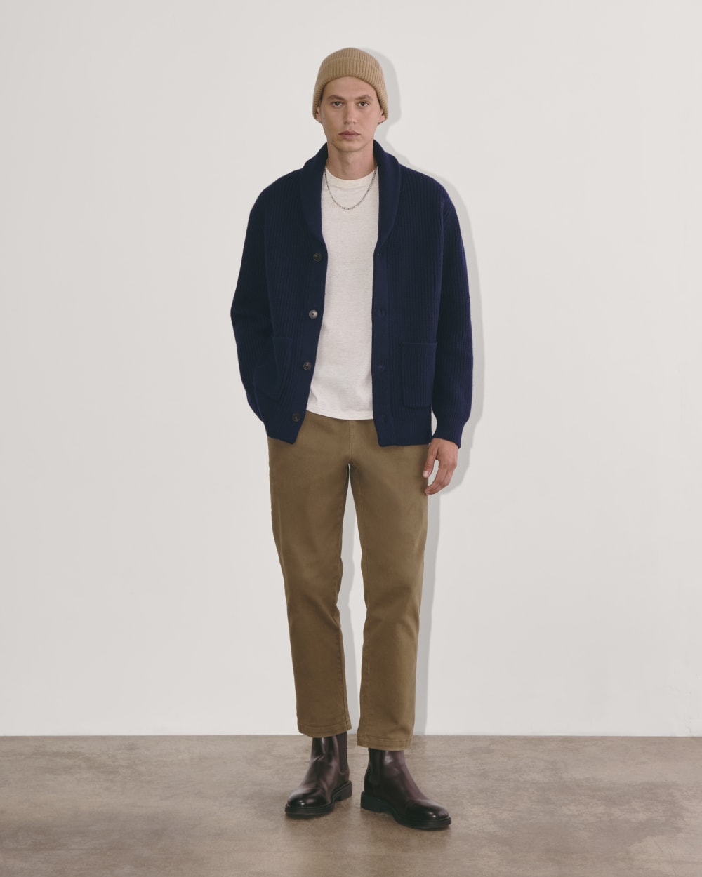 The Felted Merino Shawl Collar Cardigan | Deep Navy