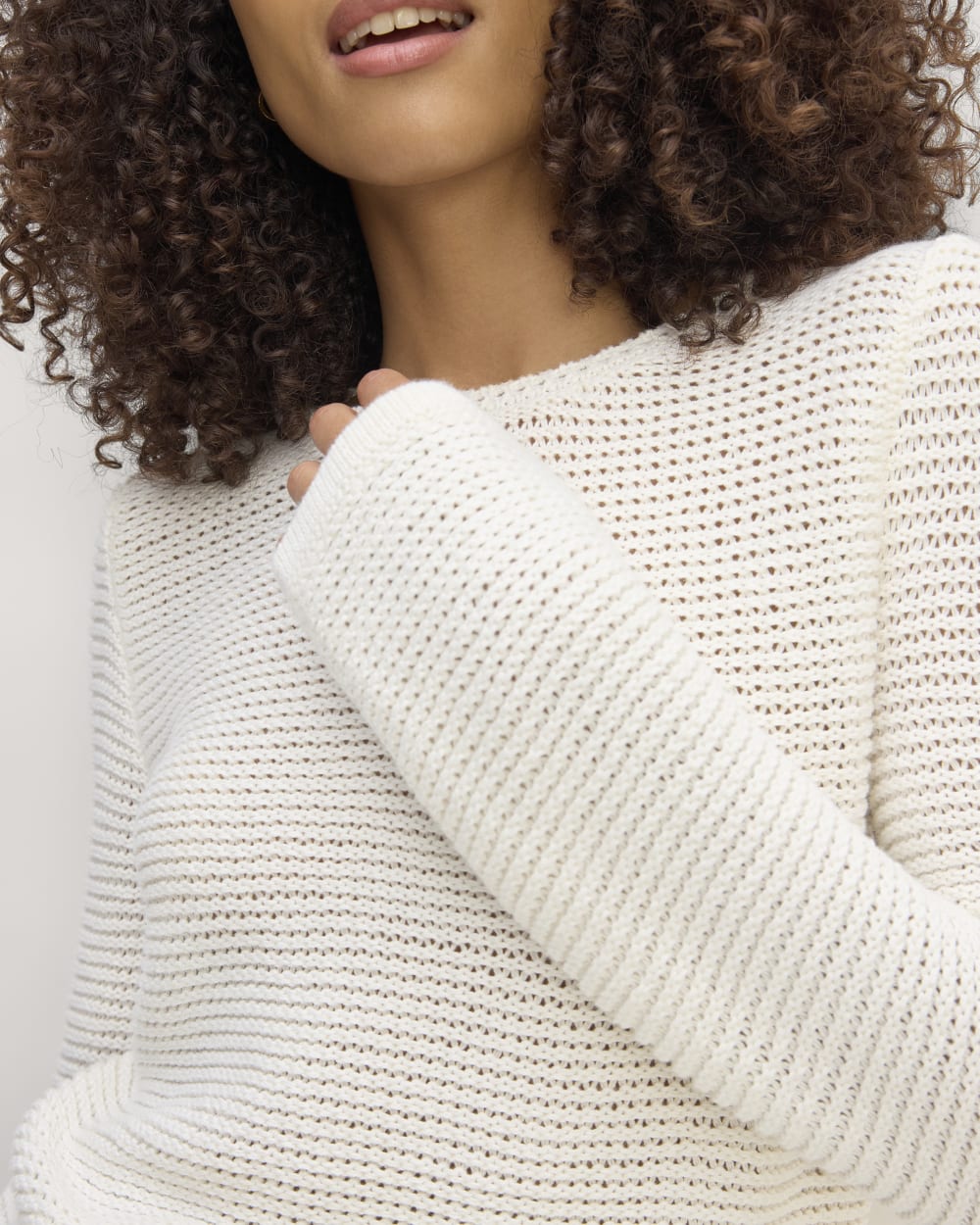 The Organic Cotton Open-Stitch Crew | Bone