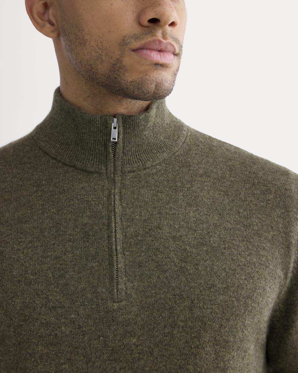 Cashmere Quarter Zip Sweater | Heathered Army Green
