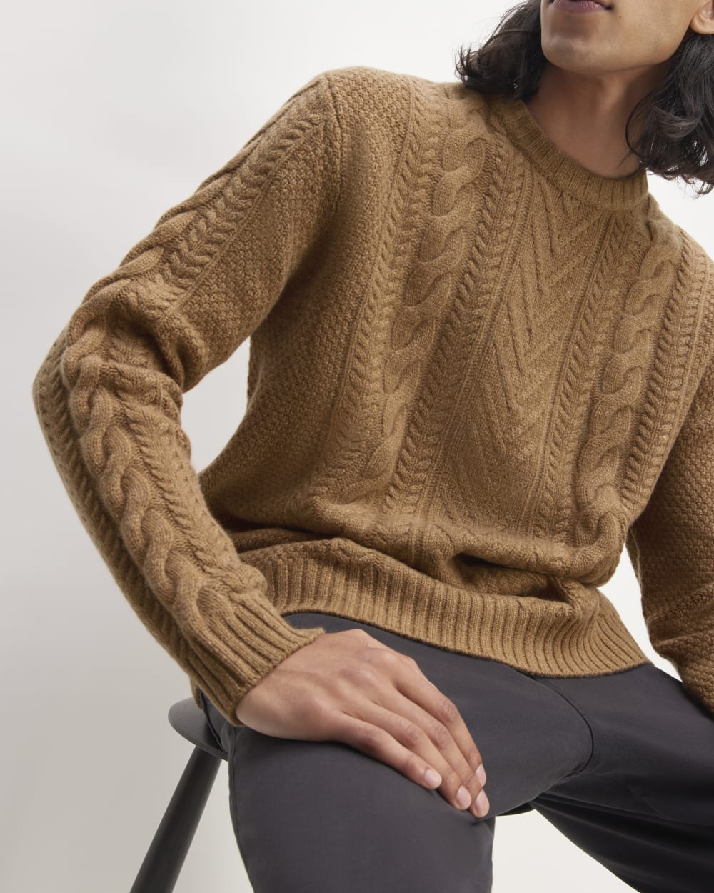 The Felted Merino Cable-Knit Crew | Deep Camel