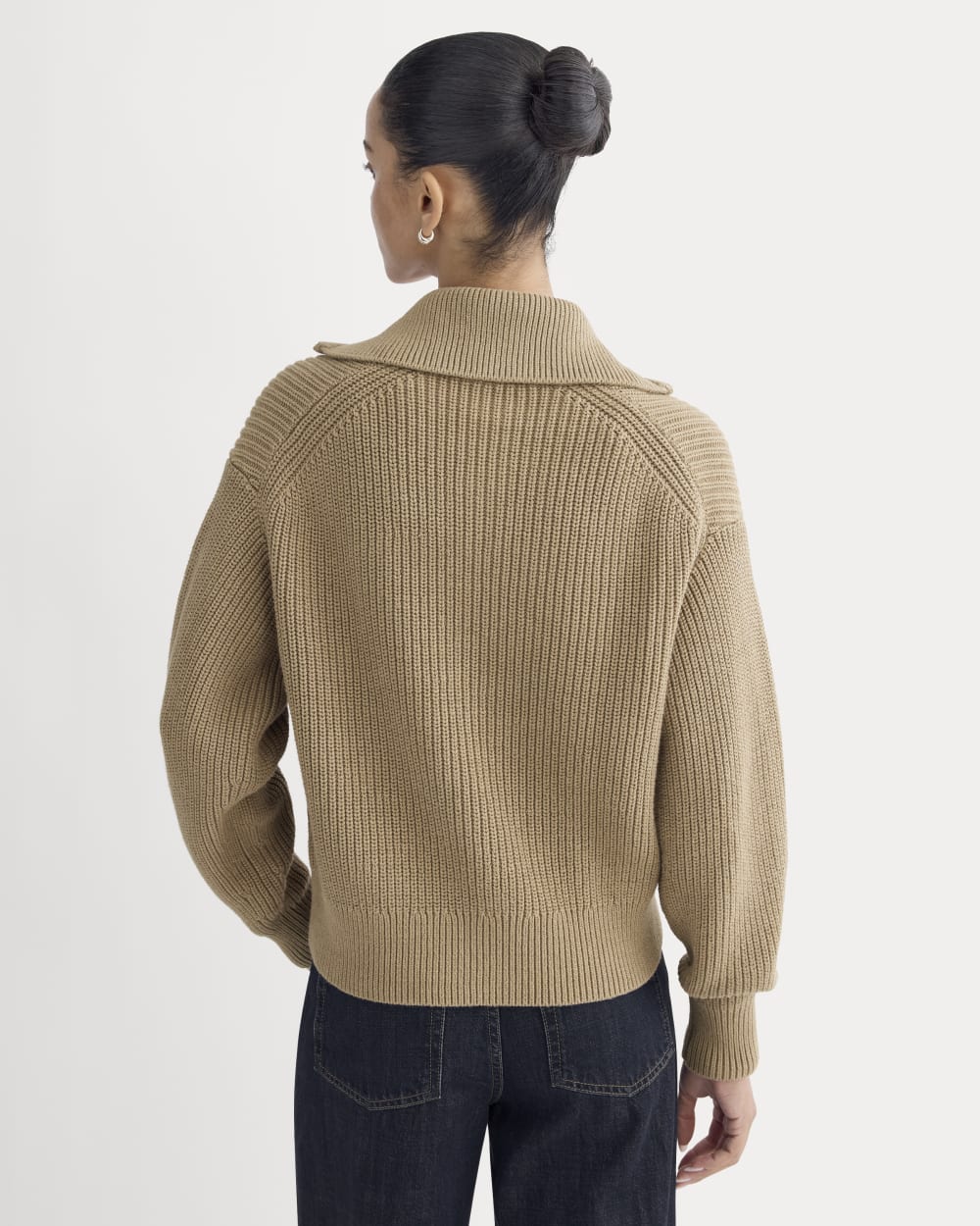 The Full-Zip Sweater in Everyday Cotton | Dark Heathered Camel