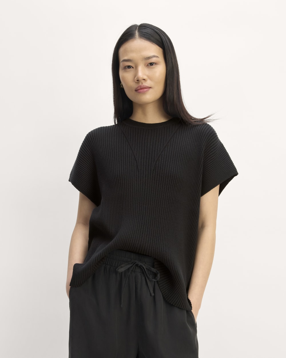 The Cotton Knit Caftan Top | Black