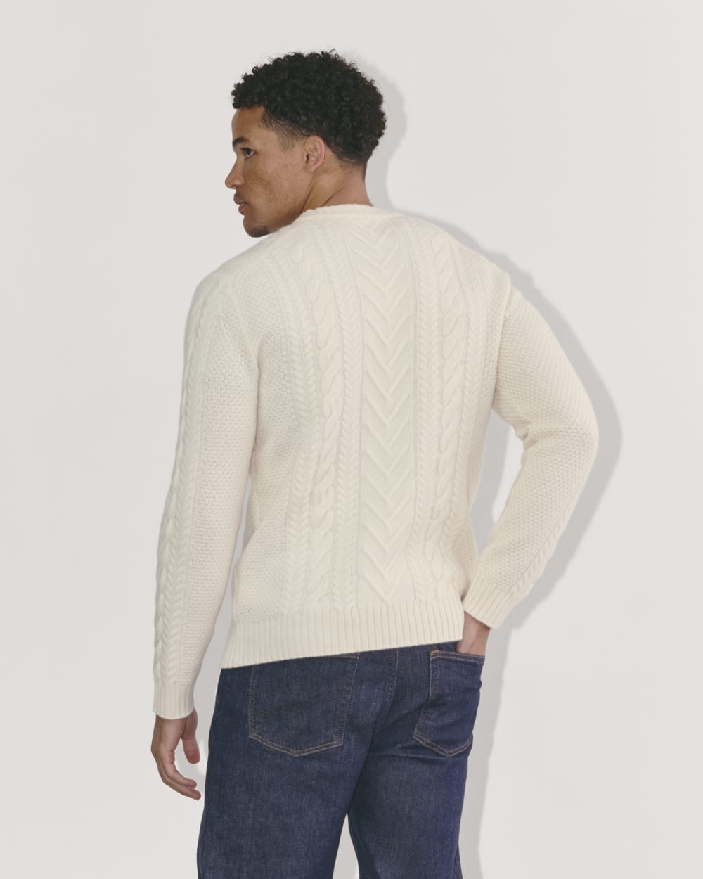 The Felted Merino Cable-Knit Crew | Bone