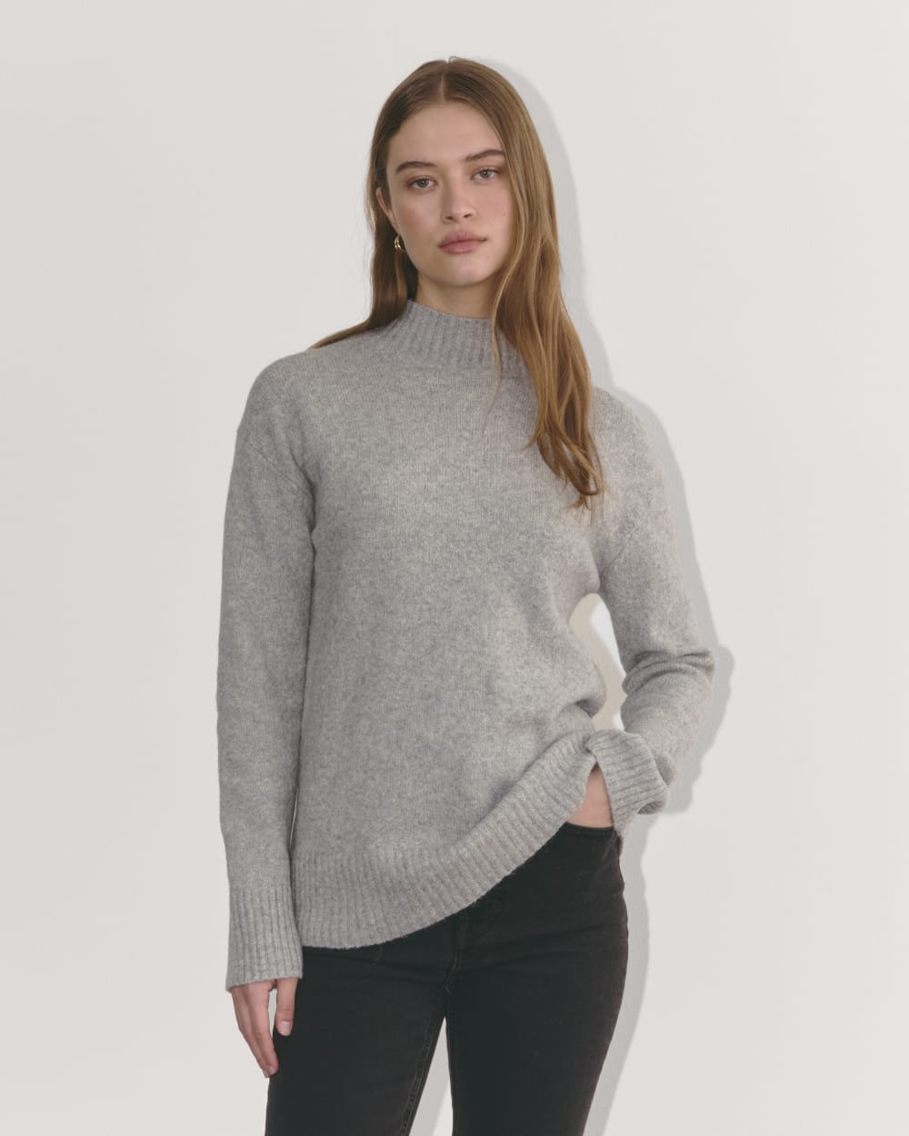 The Mockneck Sweater in Plush Cotton | Heathered Grey