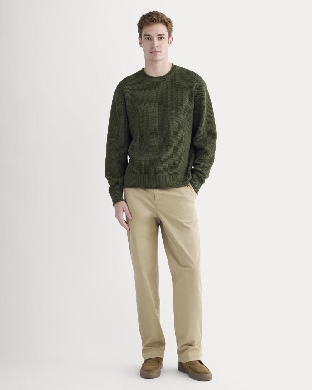 Waffle Rollneck Crew in Everyday Cotton | Dark Green