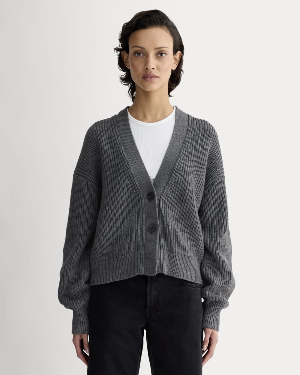 The Boxy Cardigan in Everyday Cotton | Heathered Charcoal