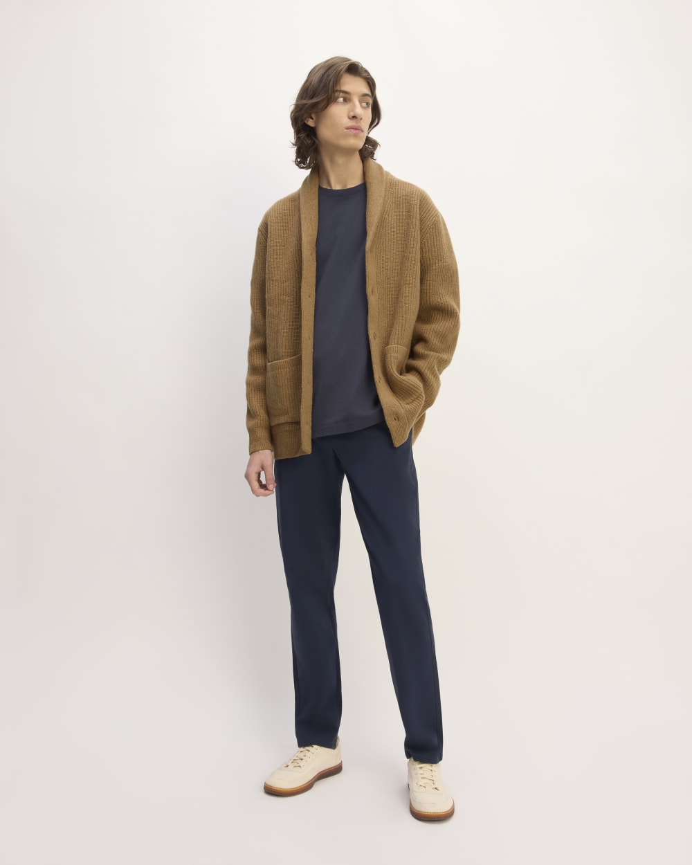 The Felted Merino Shawl Collar Cardigan | Deep Camel