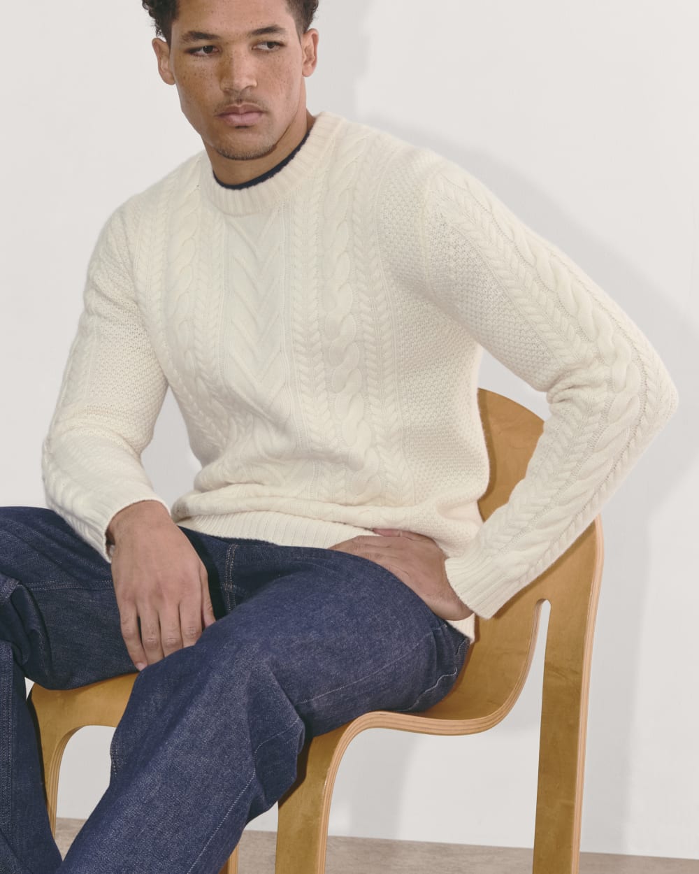 The Felted Merino Cable-Knit Crew | Bone