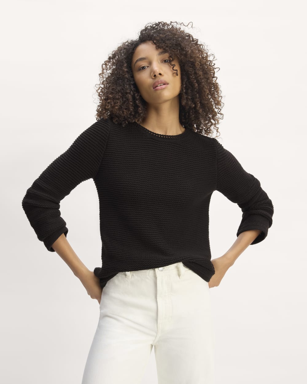 The Organic Cotton Open-Stitch Crew | Black