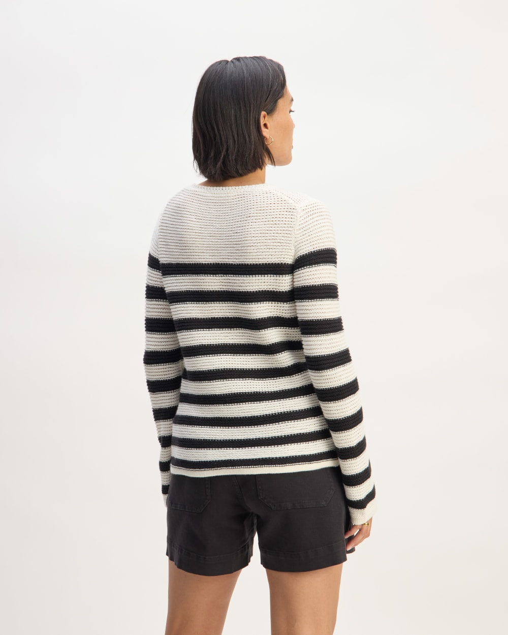 The Organic Cotton Open-Stitch Crew | Black / Bone