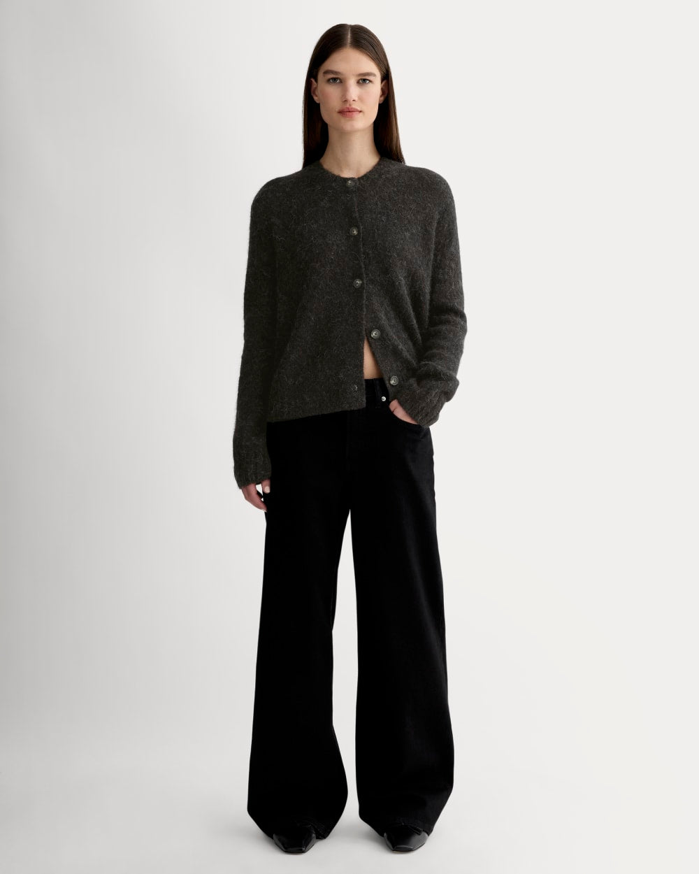 The Crew Cardigan in Alpaca | Heathered Black