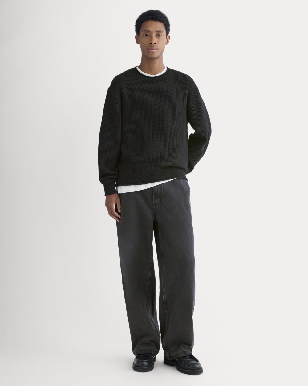 Waffle Rollneck Crew in Everyday Cotton | Black
