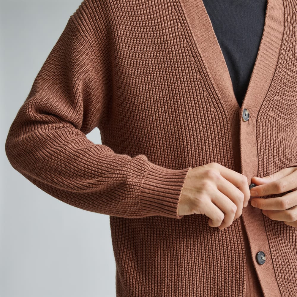 The No-Sweat Ribbed Cardigan | Carob Brown