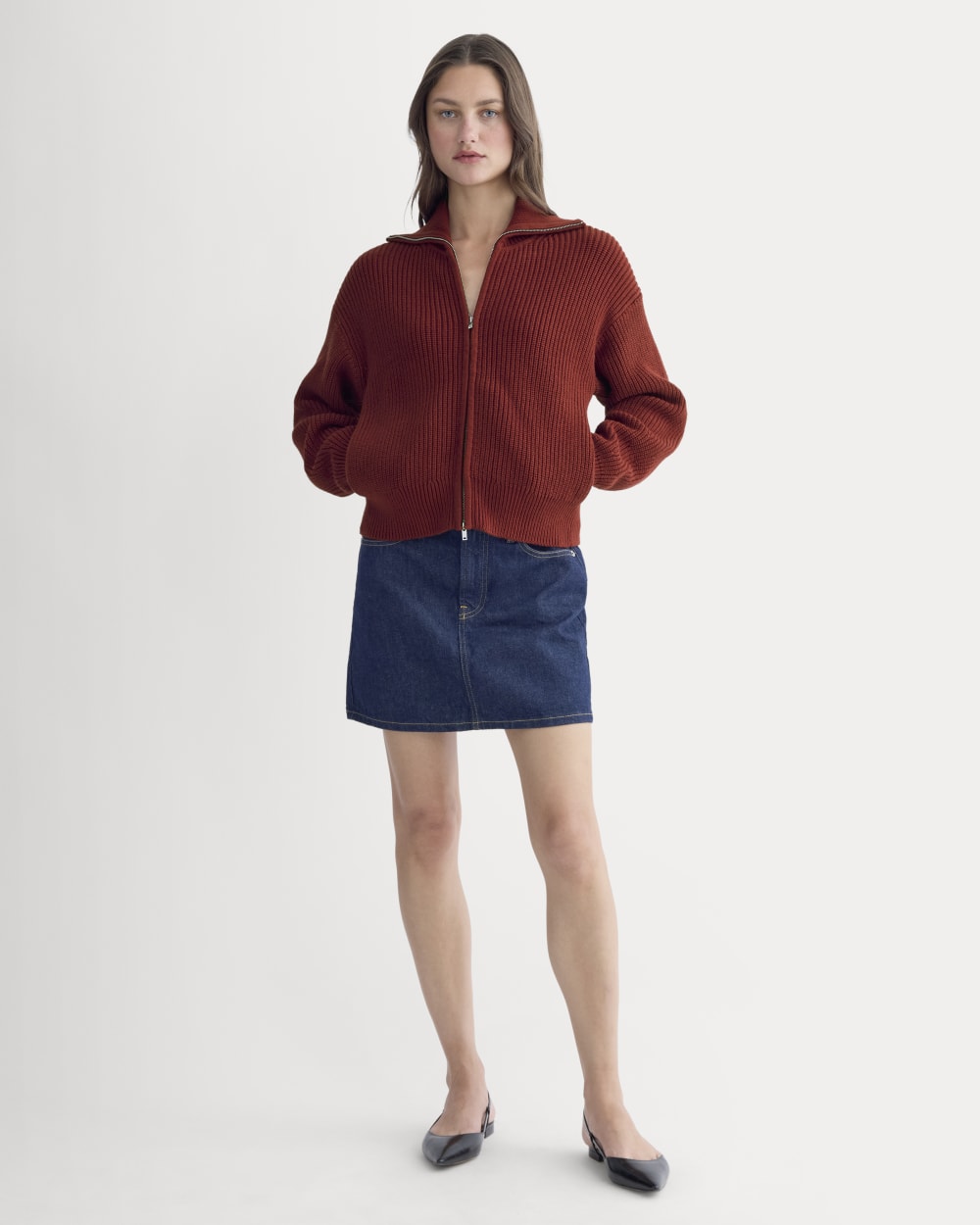 The Full-Zip Sweater in Everyday Cotton | Merlot