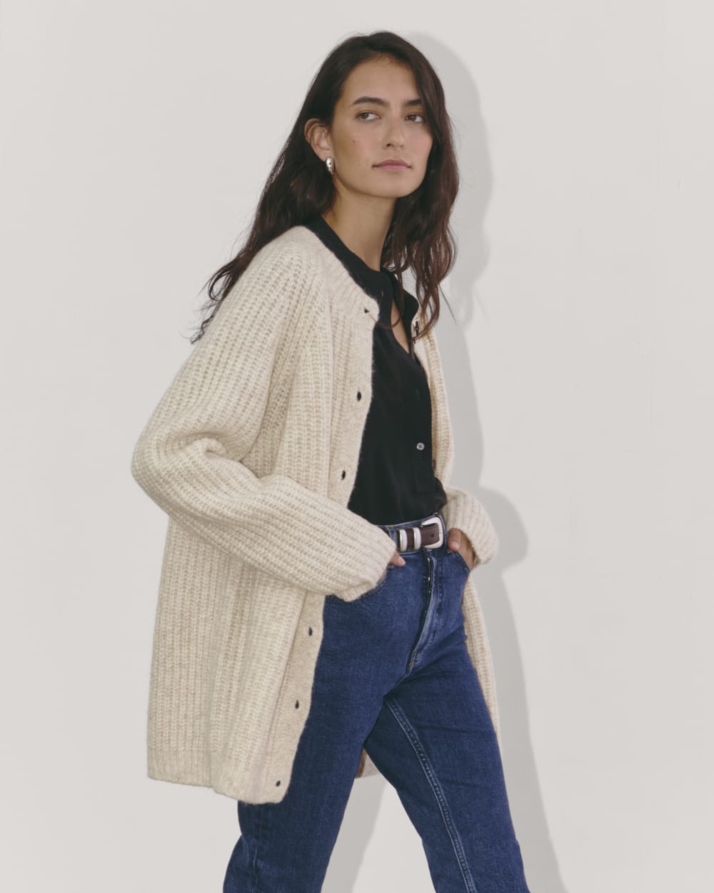 The Fisherman Cardigan in Cloud | Heathered Oat