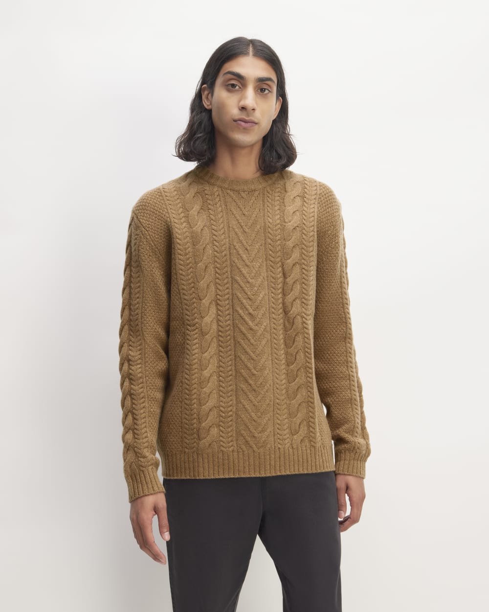 The Felted Merino Cable-Knit Crew | Deep Camel