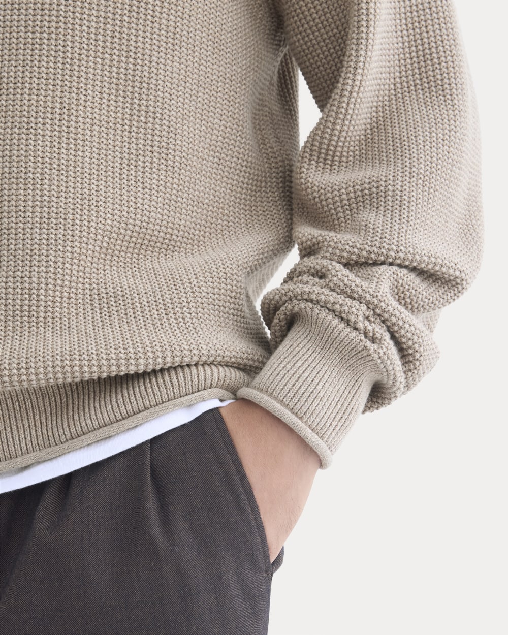 Waffle Rollneck Crew in Everyday Cotton | Heathered Oatmeal