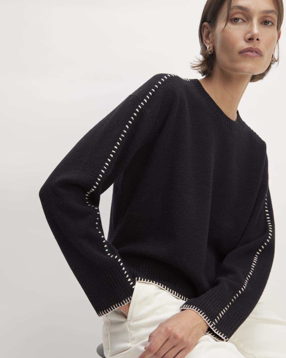 The Good Merino Wool Crewneck Sweater | Black / Buttermilk