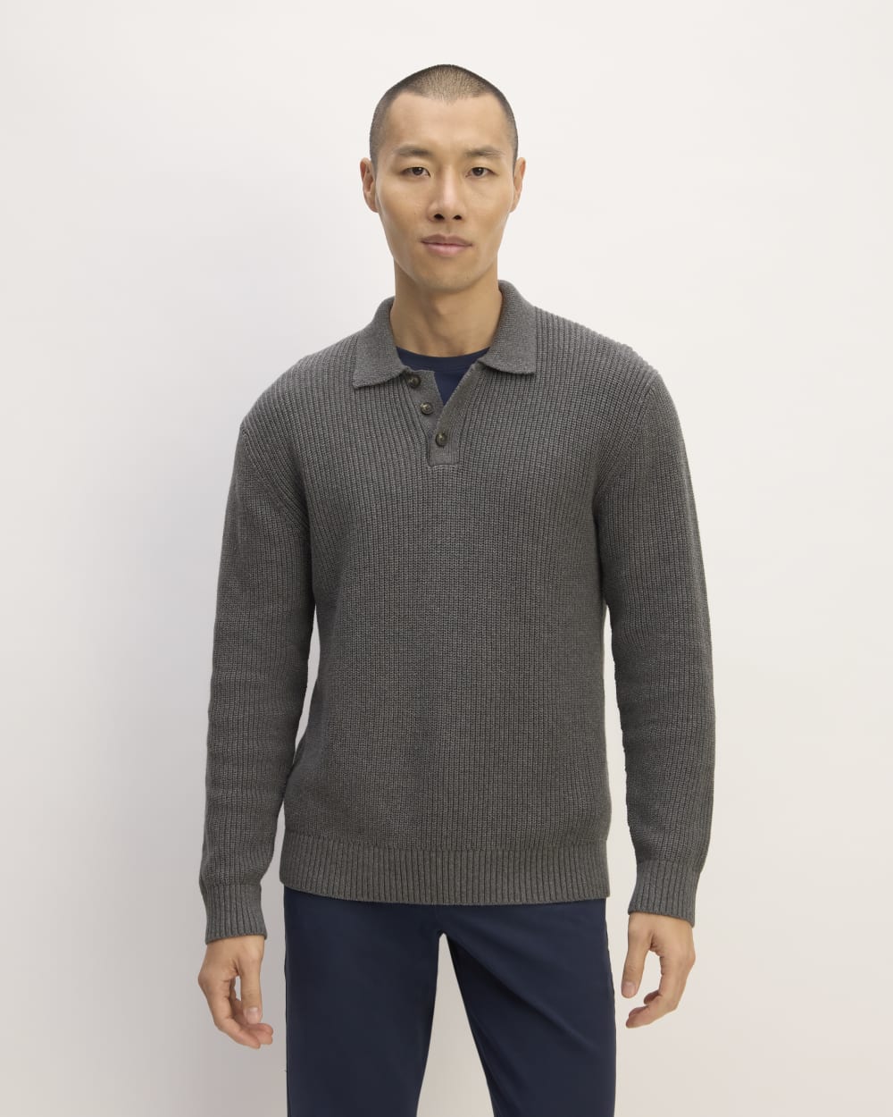 The Cotton Chunky Rib Polo | Heathered Charcoal
