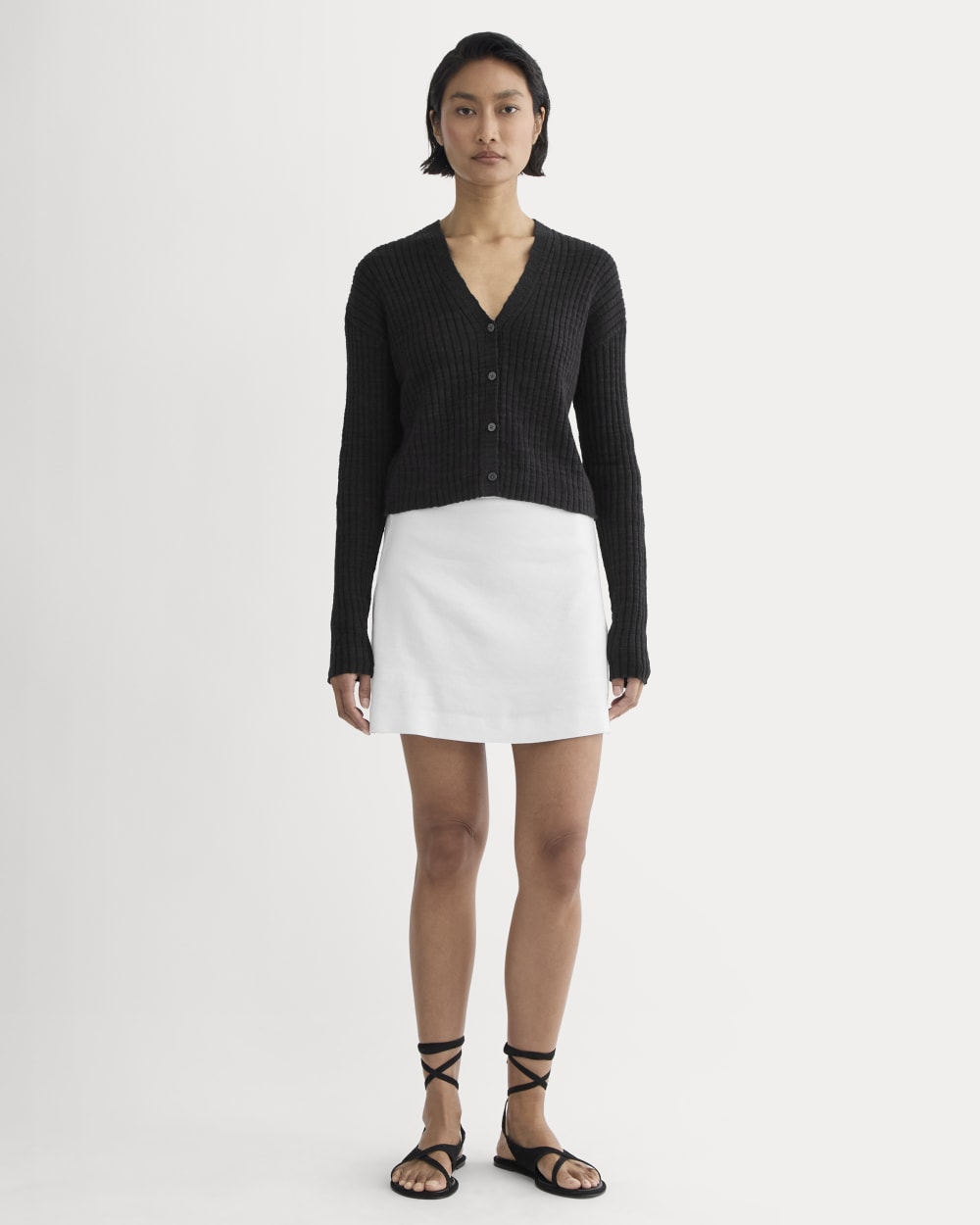 The Ribbed Cardigan in Cotton Linen | Black