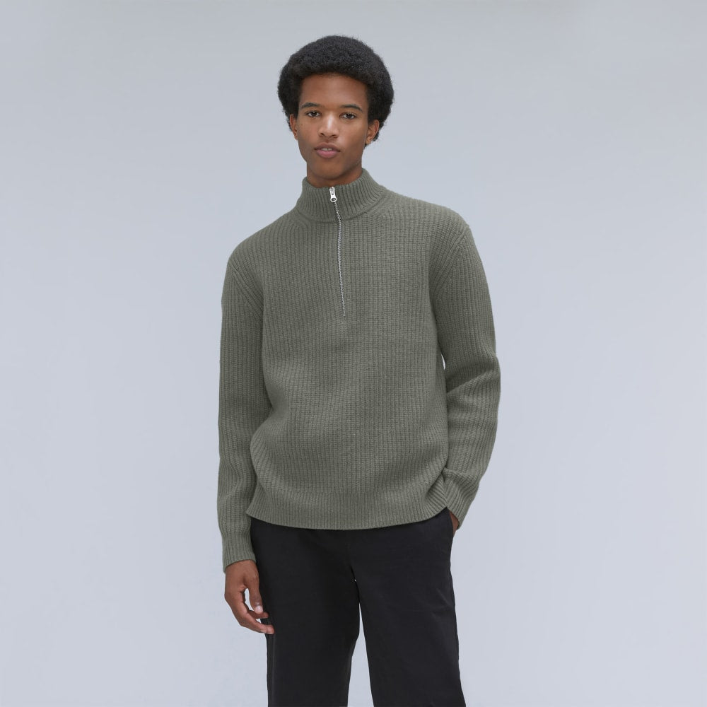 The Felted Merino Half-Zip Sweater | Storm Green