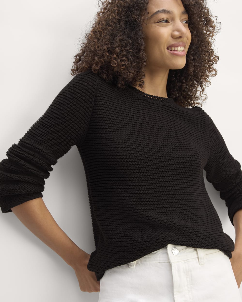 The Organic Cotton Open-Stitch Crew | Black