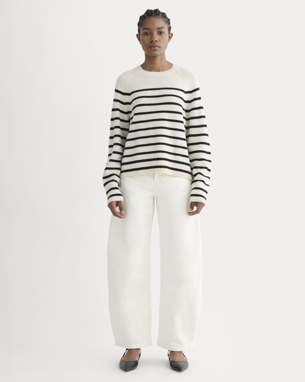 The Boxy Crew in Cashmere | Bone / Black