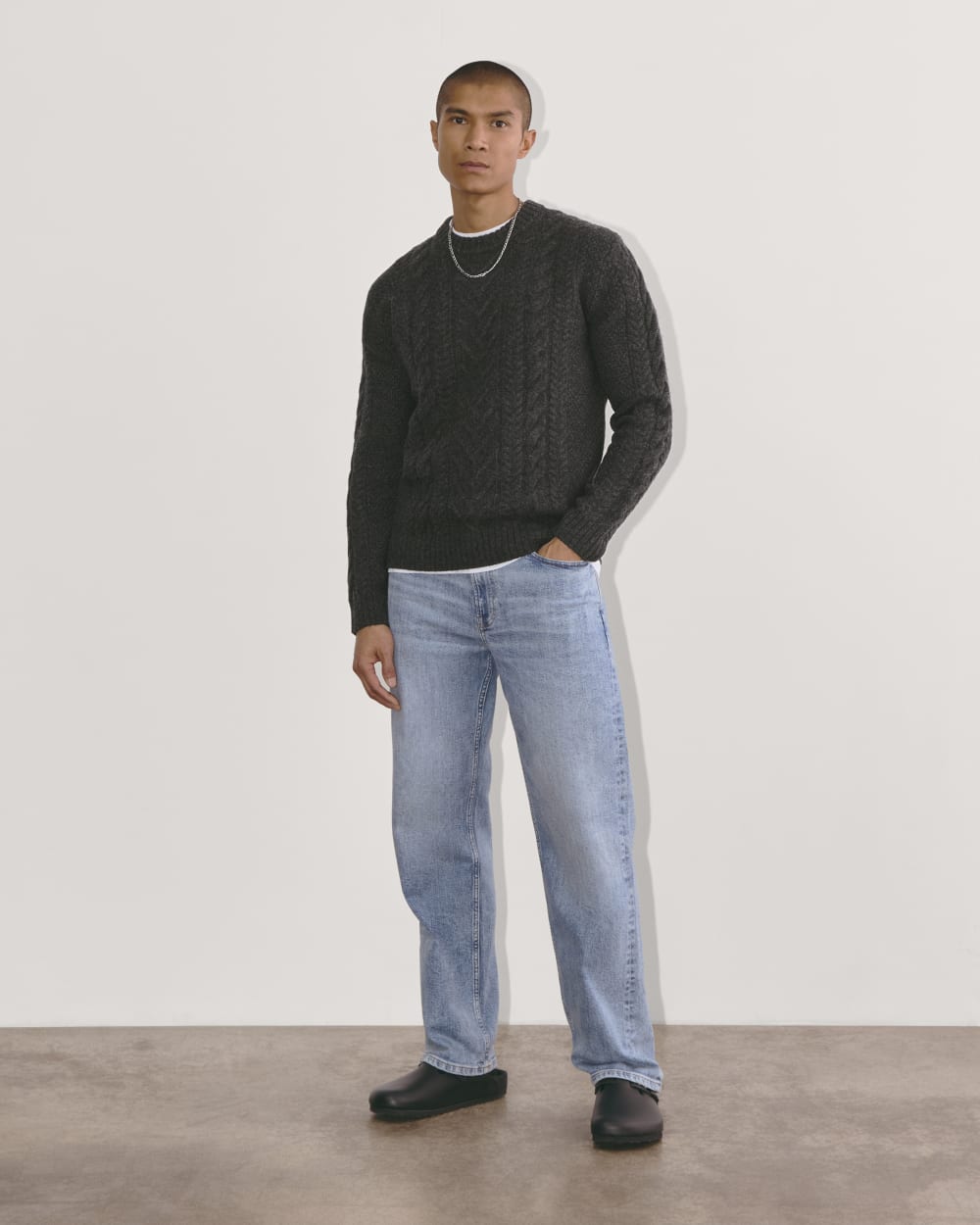 The Felted Merino Cable-Knit Crew | Charcoal