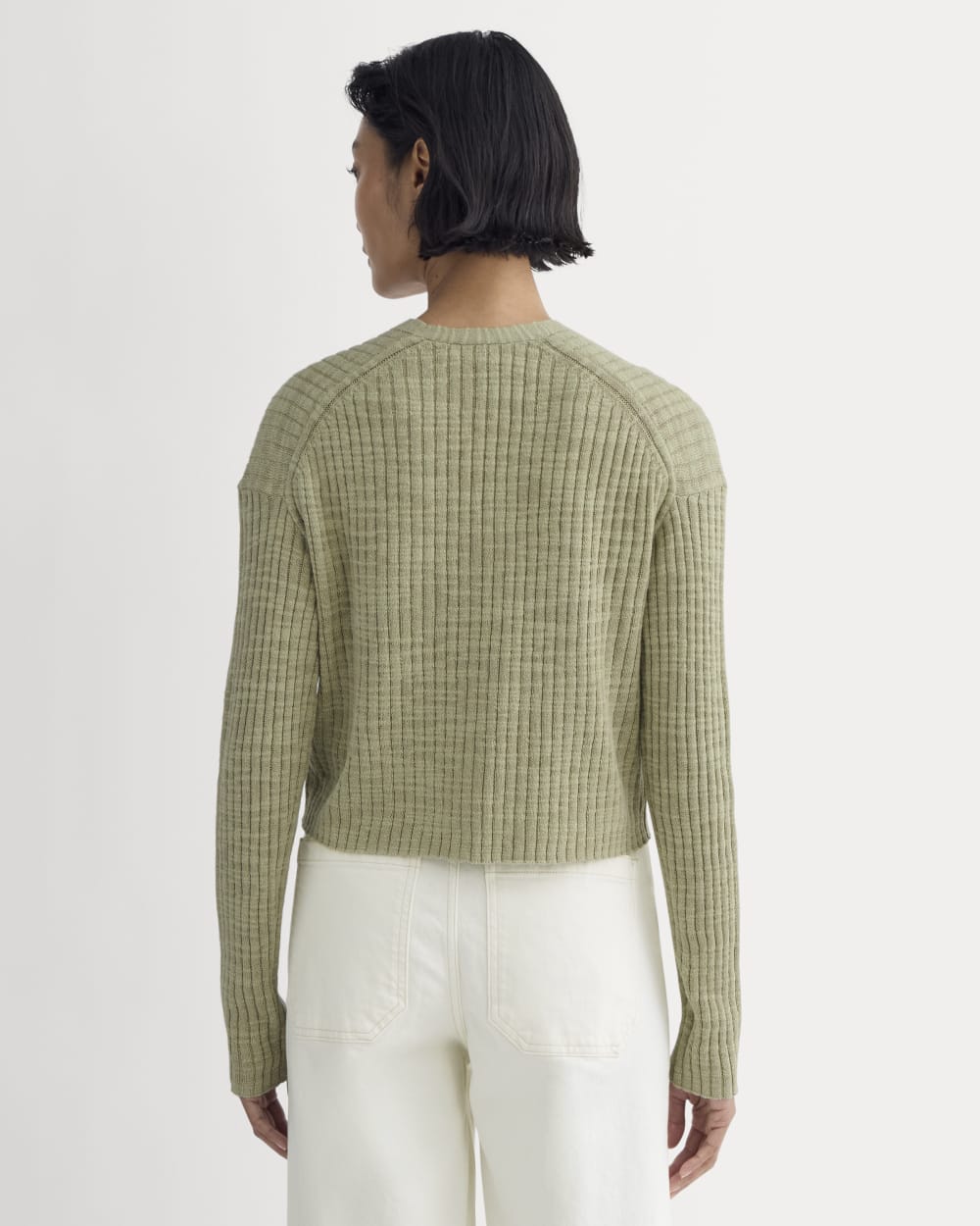 The Ribbed Cardigan in Cotton Linen | Eucalyptus