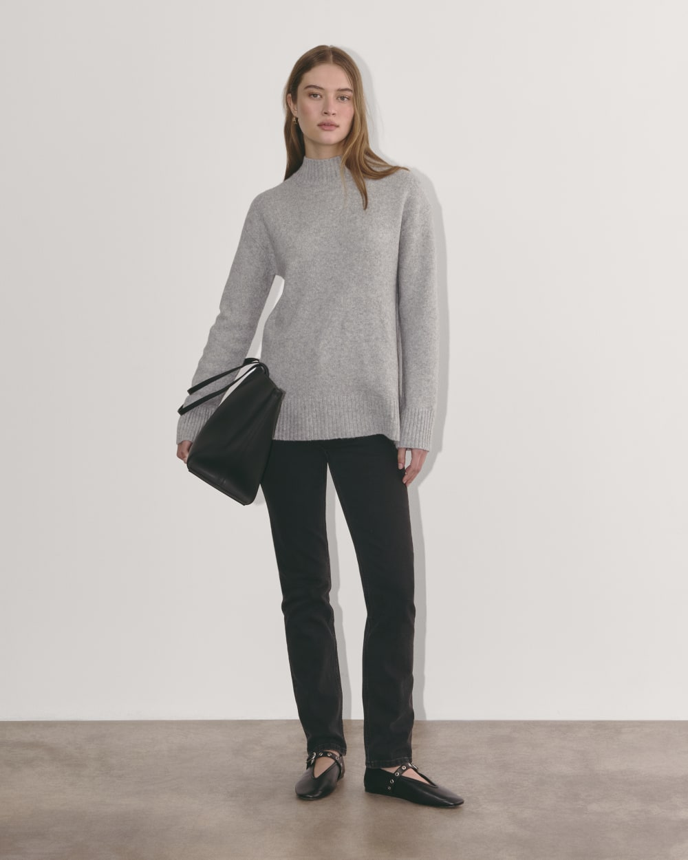 The Mockneck Sweater in Plush Cotton | Heathered Grey