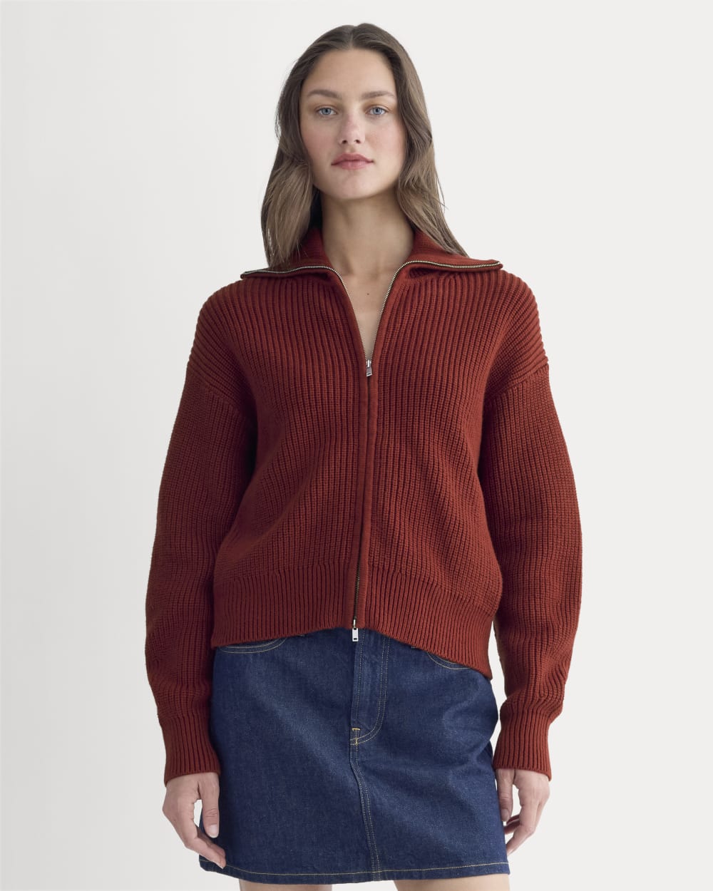 The Full-Zip Sweater in Everyday Cotton | Merlot