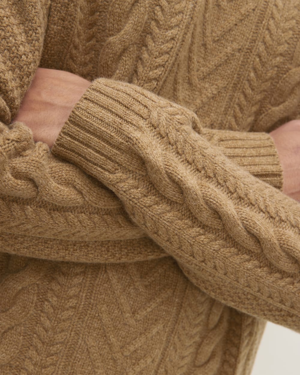 The Felted Merino Cable-Knit Crew | Deep Camel