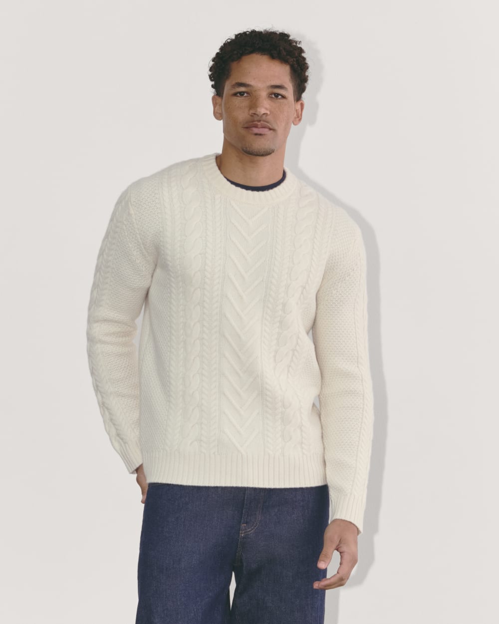 The Felted Merino Cable-Knit Crew | Bone