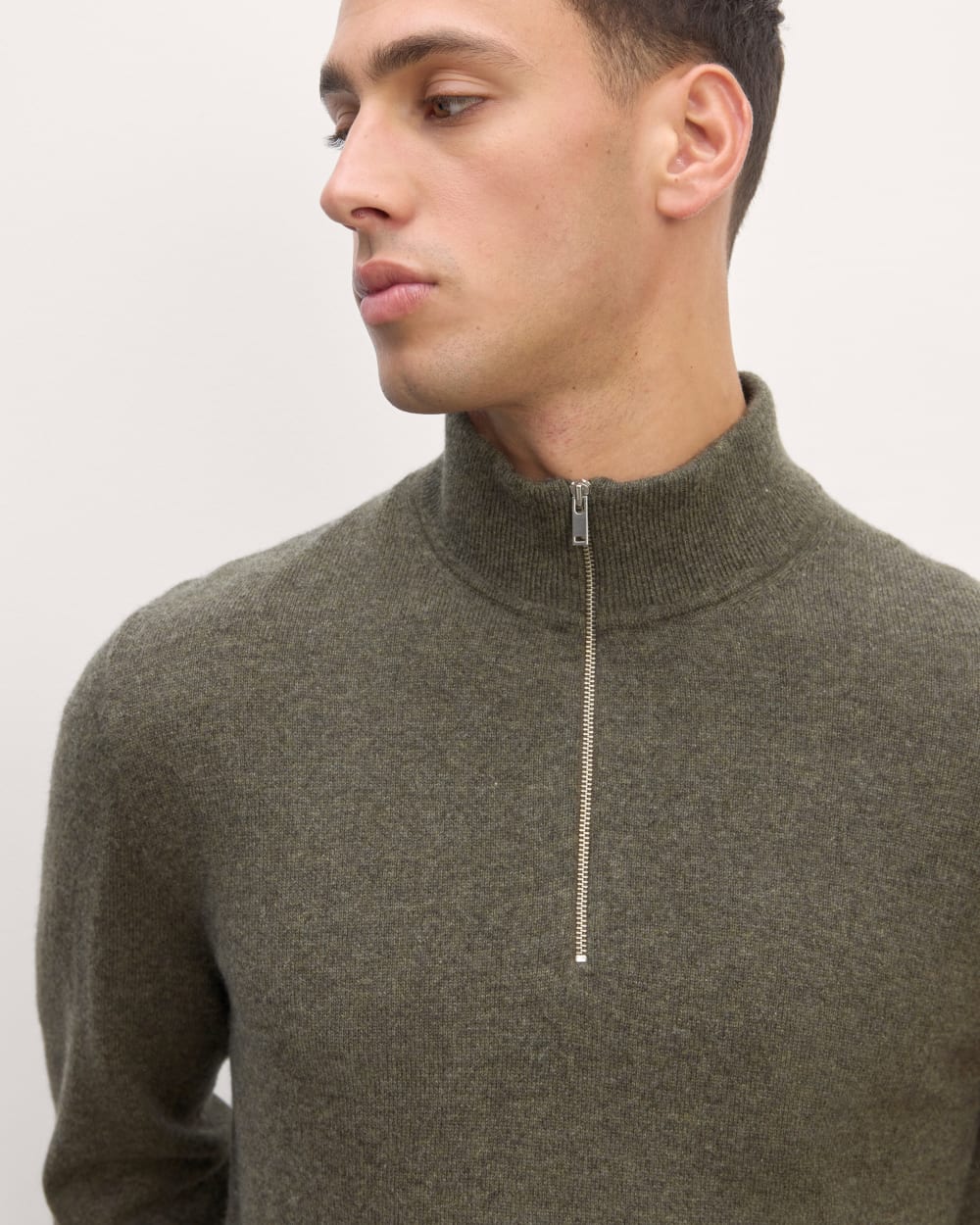 The Quarter-Zip in Cashmere | Heathered Army Green