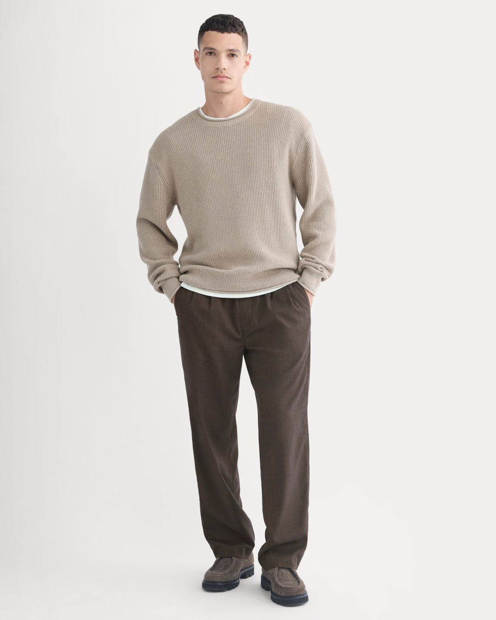 Waffle Rollneck Crew in Everyday Cotton | Heathered Oatmeal