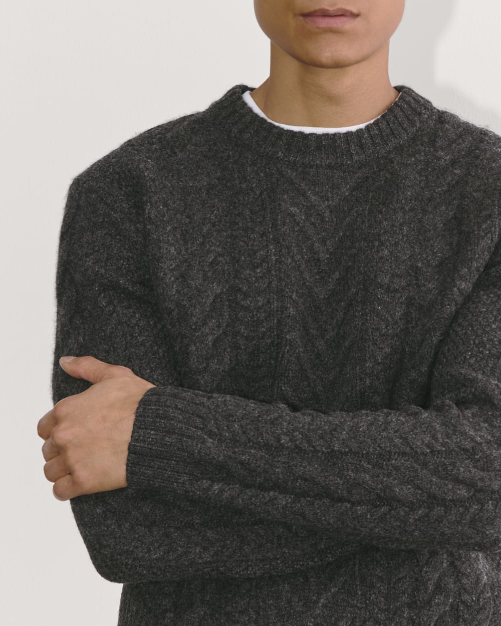 The Felted Merino Cable-Knit Crew | Charcoal