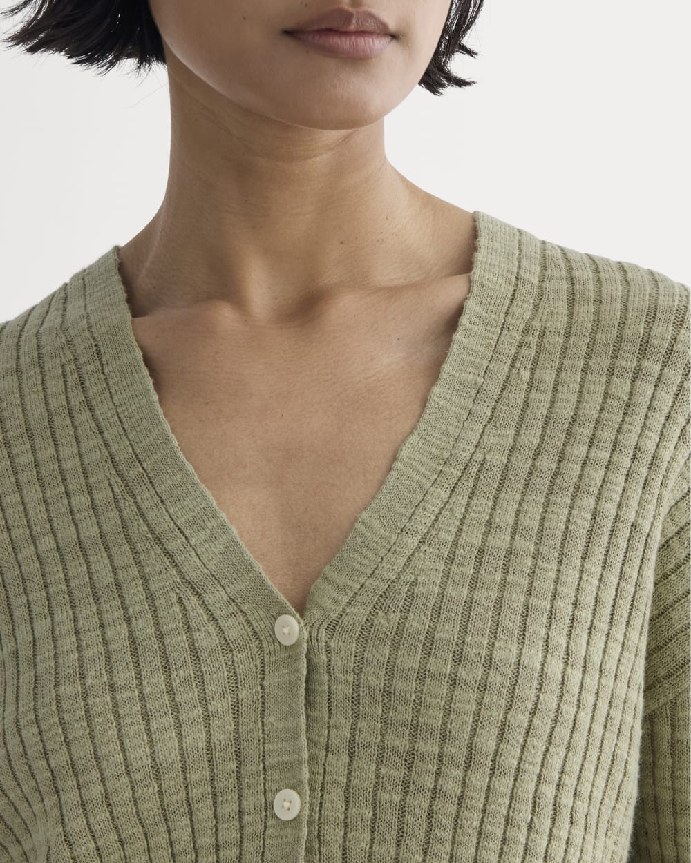 The Ribbed Cardigan in Cotton Linen | Eucalyptus