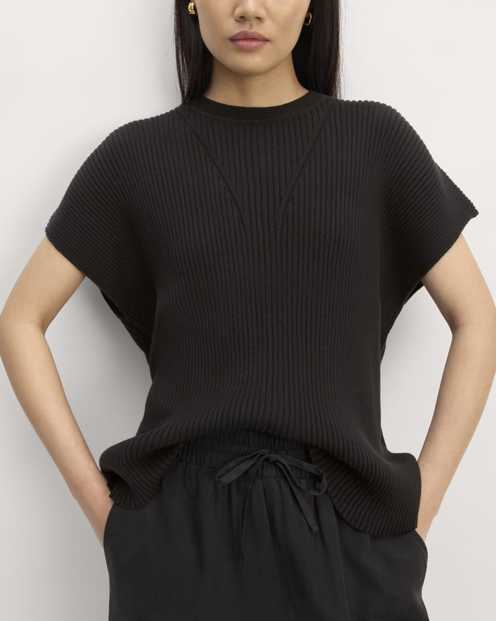 The Cotton Knit Caftan Top | Black